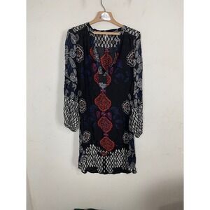Free People Womens Dress Medium Boho Dark Fairy Gothic‎ Paisley Sheer Black